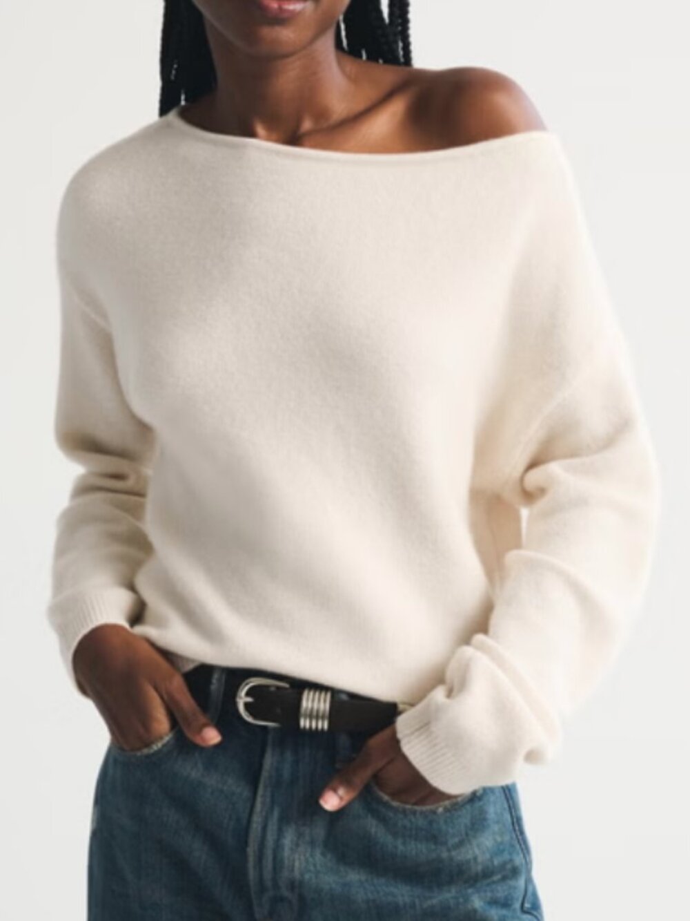 Abercrombie Sweater Fuzzy Knit S Soft Dolman Sleeve Ivory Cream Cozy Wide Neck